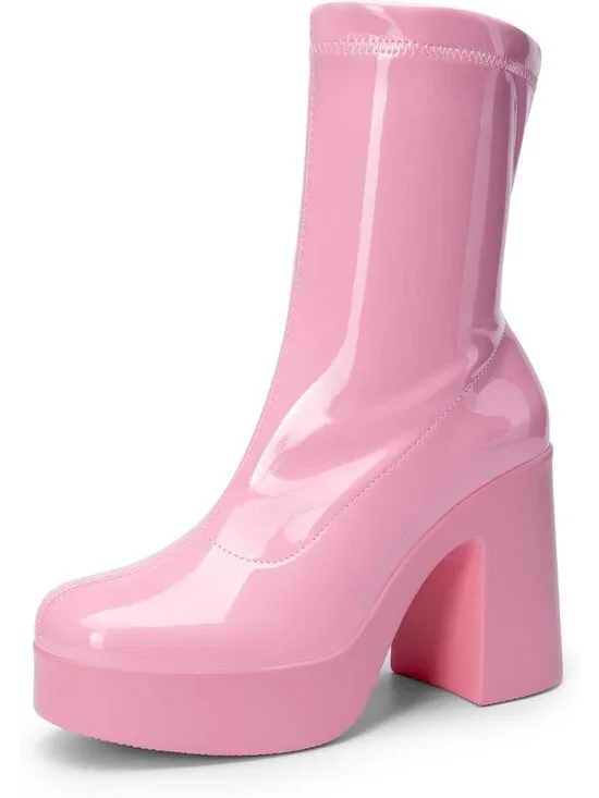 Dream Pairs Women's Pink Square Toe Gogo Chunky Block Heel Ankle Booties