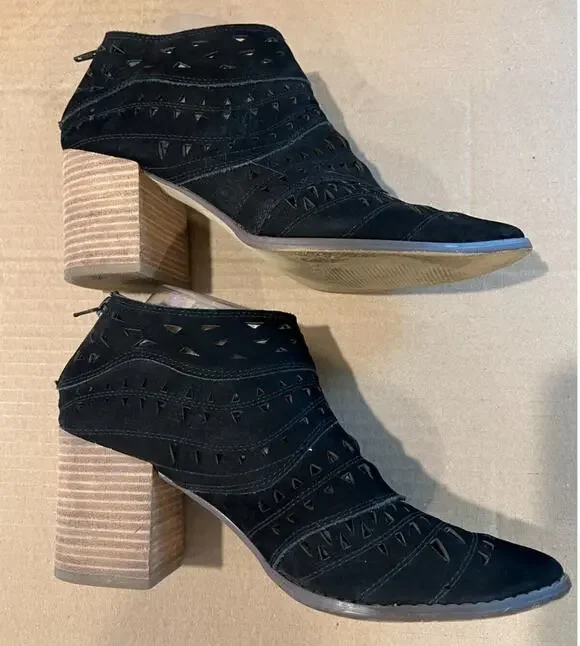 Steve Madden Jarlyn Cutout Suede Leather Booties Womens 9.5M Block Heel Black