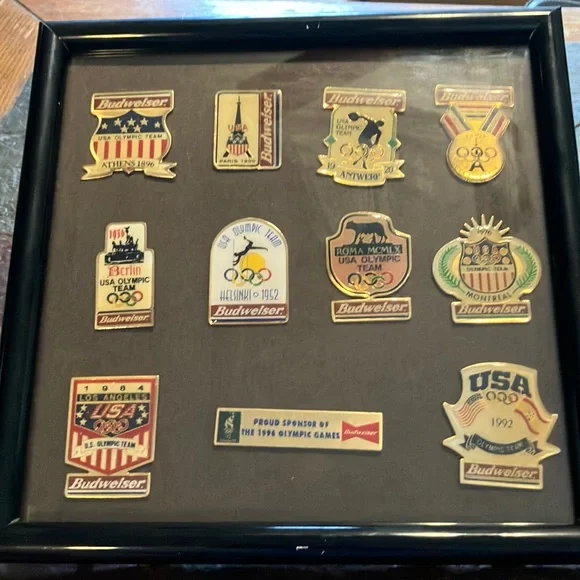 Budweiser Olympic Sponsorship Black and Gold Pin‎ in Picture Frame Collection