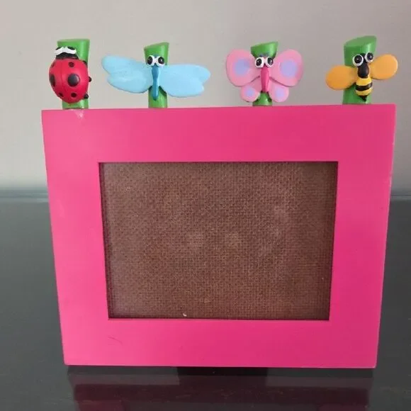 Pink Photo Frame with Insect Clips