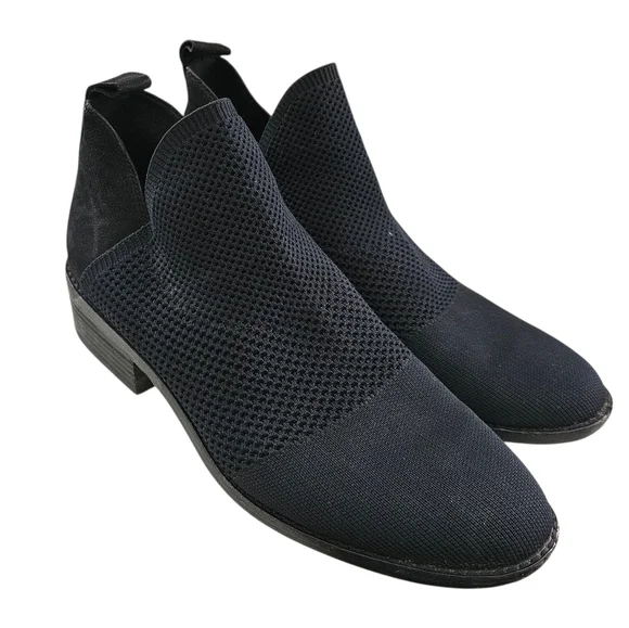 Eileen Fisher Rolla Black Ankle Booties Pull On Knit Suede Size 11