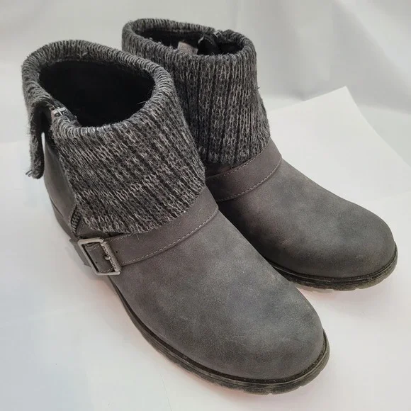 Rocket Dog Ankle Boots C429 Grey Knit Sweater Cuff Buckle Moto Booties Size‎ 8