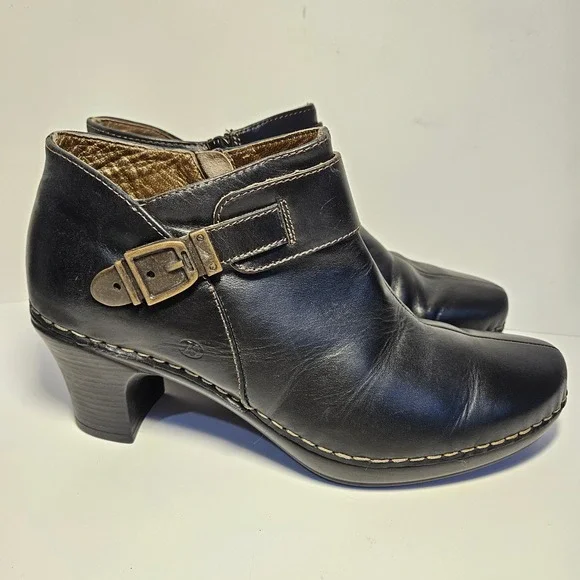 Josef Seibel Womens Black Leather Buckle Ankle Boots Block Heel‎ Size 39