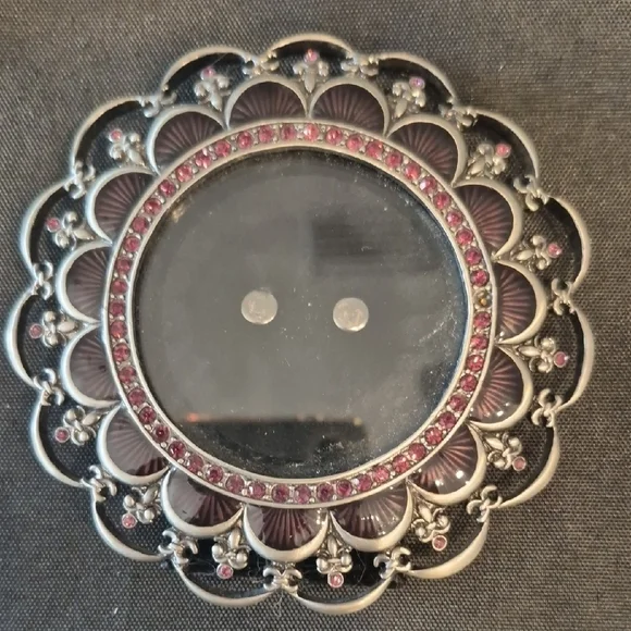 Vintage Silver and Red Rhinestine Decorative Mini RoundFrame