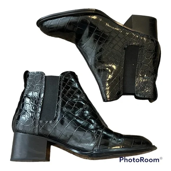 Rag & Bone Walker II Croc Embossed Chelsea Boots Black Size‎ 40 / 10