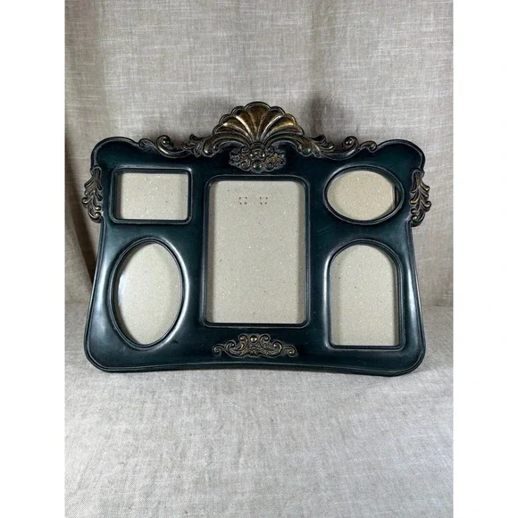 Picture Frame Good Vintage Ornate Dark Green Gold 5 Opening Collage Victorian