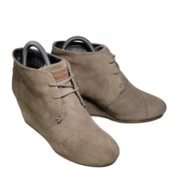 TOMS Kala Suede Wedge Lace Up Ankle Booties Womens Size 8