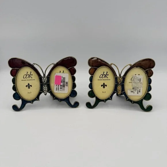 Enamel Butterfly With Rhinestones Beads Picture Frame 2 Photos In Wings Ornate 2