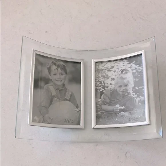 Photo Plus Products Curved Glass Double Picture Frame Silver Beveled 3.5x5 Clear