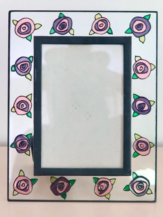 Y2k Rectangle Stained Glass swirl rose Floral Metal Colorful Flower Photo frame