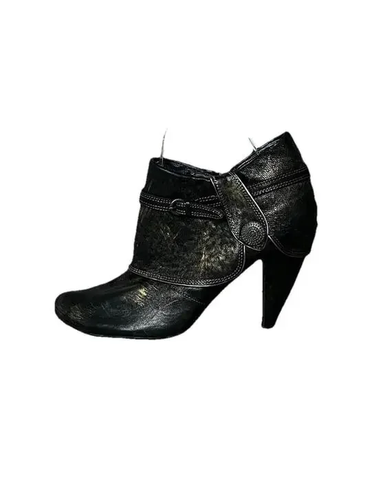 Seychelles Metallic Leather Ankle Booties Women’s 7 Black Distressed Heel Boot