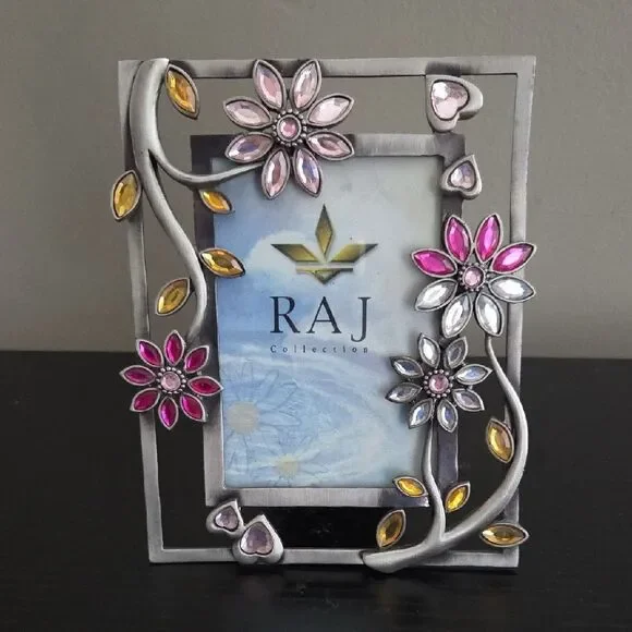 JS Collections Silver Frame with Pink and Gold Floral Accents