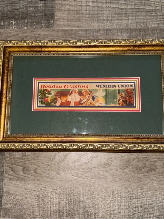 1940s western union Holiday Greeting telegram Print - Green Mat with gold frame