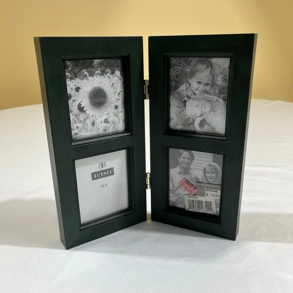 Burnes of Boston Picture Frame 2x3 Dark Green Hinged 4-Photo Wood Frame