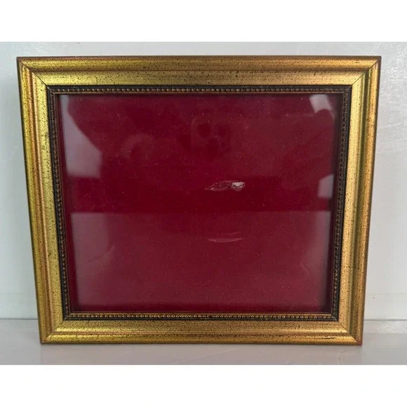 Vtg Gold Ornate Picture Frame Red Velvet Mat Shadow Box Display Approx 8x7x2