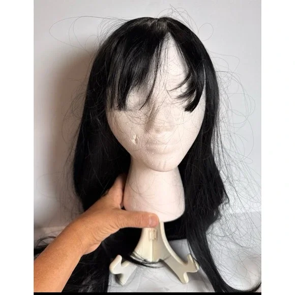 Black Synthetic Hair Wigs with Bangs Natural‎ Long Wavy Wig for Women 26 Inch