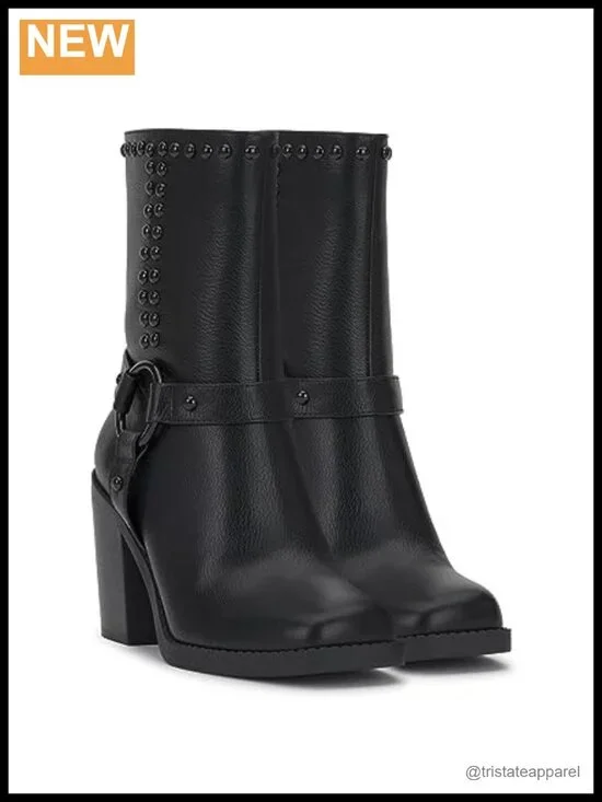 Faux Leather Pull-On Mid-Calf Fashion Boots Block Heel Round Toe