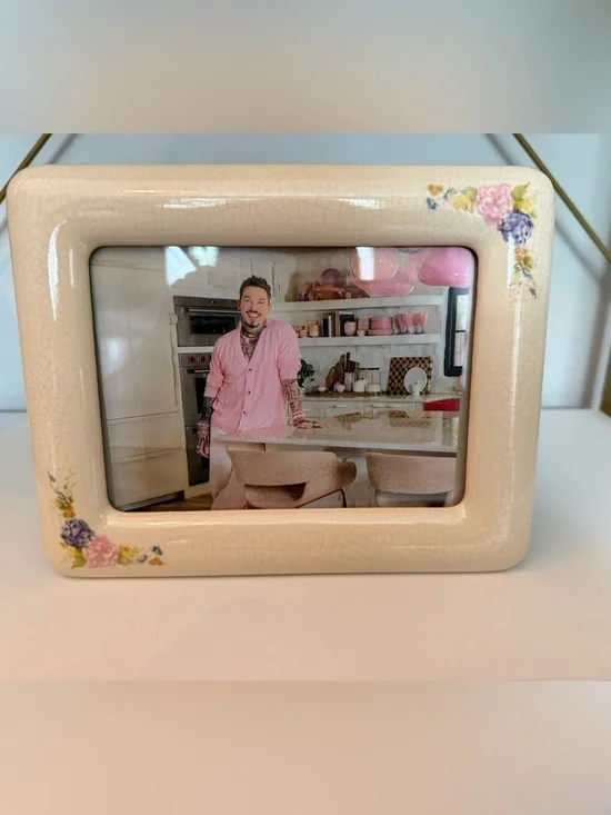 Vintage Ceramic Crackle Glaze Floral Picture Frame Cottagecore Shabby Chic