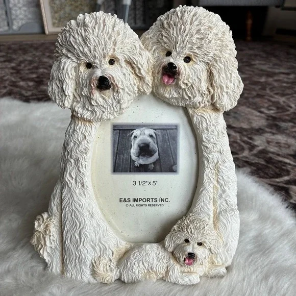 E&S Imports Bichon Frise Dog Family 3D Resin Picture Frame 3.5x5 White