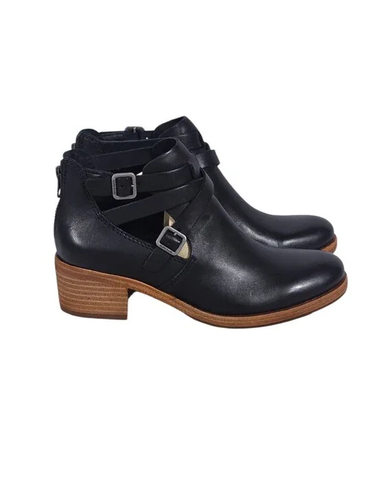 Kork-Ease Jardin Black Leather Buckle Ankle Boots Booties