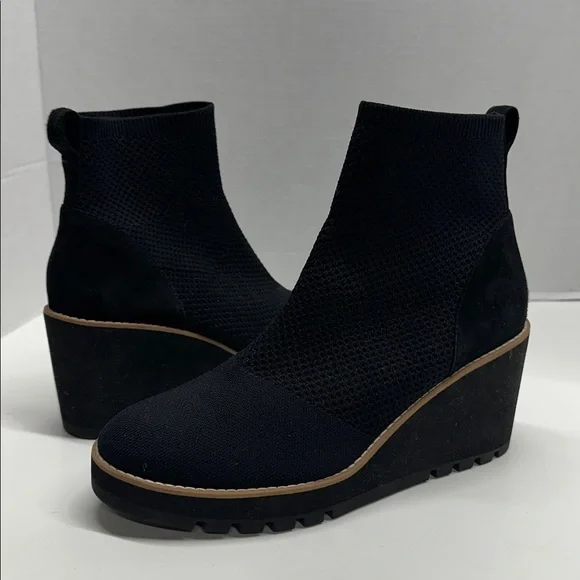 Eileen Fisher Wedges Ankle Boots London Recycled Stretch Knit Black New Size 10