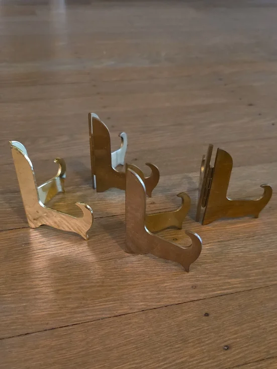 Brass Folding Plate/ Display Easels Stands- Set of 4. 3