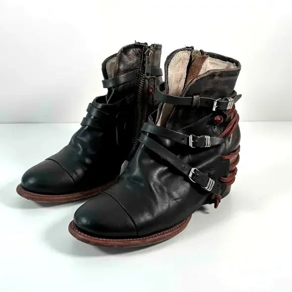 Freebird by Steven Crue Black Leather Backlace Bootie - Size 10
