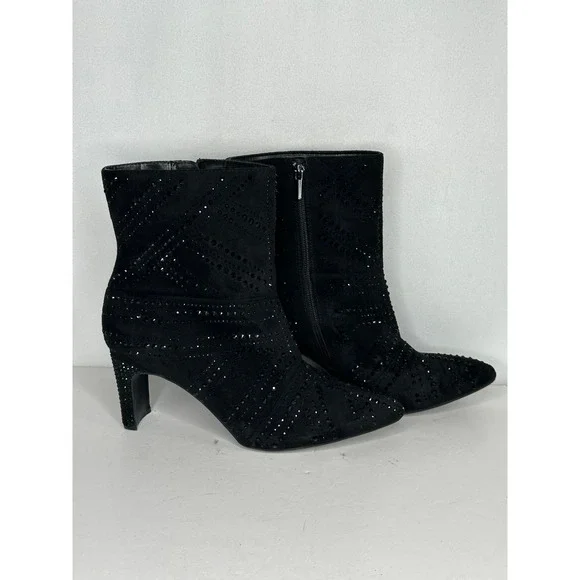 INC International Concepts Vyomi Black Rhinestone Studded Ankle Boots Womens 11M