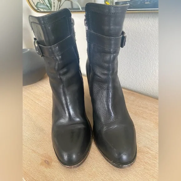 FRYE Boots Black Leather Chunky Block Heel Size 8