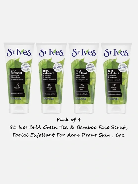 St. Ives BHA Green Tea & Bamboo Face Scrub - Pack of 4 (Green)