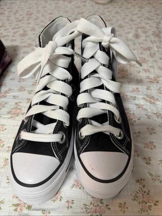 Converse Kids Black High-Top Canvas Sneakers with White Laces