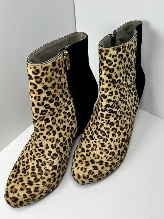 Rockport Leopard Calf Hair Leather Wedge Ankle Boots Size 9