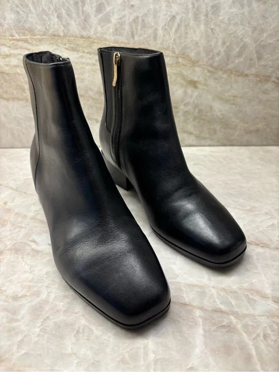 Easy Spirit Women's Black Leather Ankle Boots with Gold Zip