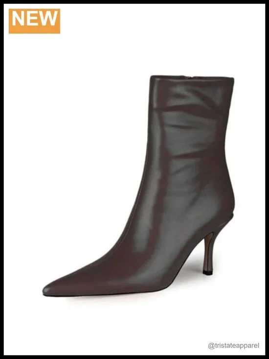 Womens Pointed Toe Stiletto Ankle Boots Zip Up Mid Calf Booties