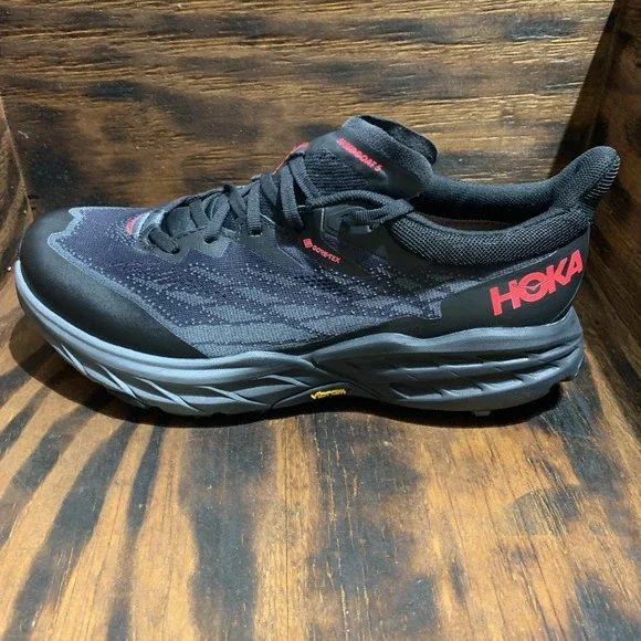 Hoka One One Womens Speedgoat 5 GTX Spike Trail Running Shoes 9.5B Black Hiking