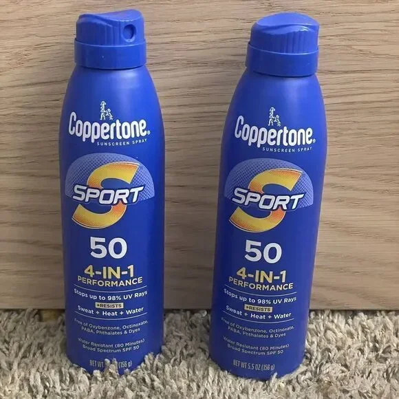 New 2 Coppertone Full Size 11 Oz SPF 50 Sunscreen Spray Water Sweat Resistant