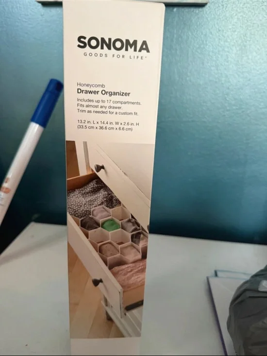 Sonoma Honeycomb Drawer Organizer in beige with green accent