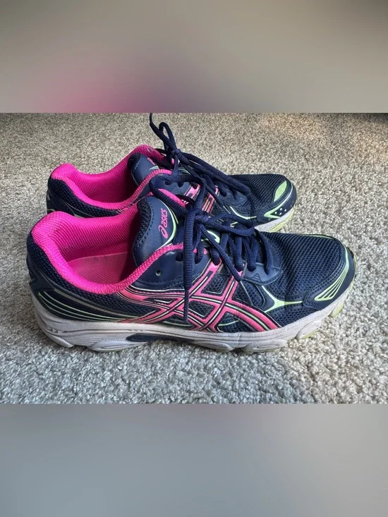 ASICS Navy Running Shoes with Pink and Lime Accents
