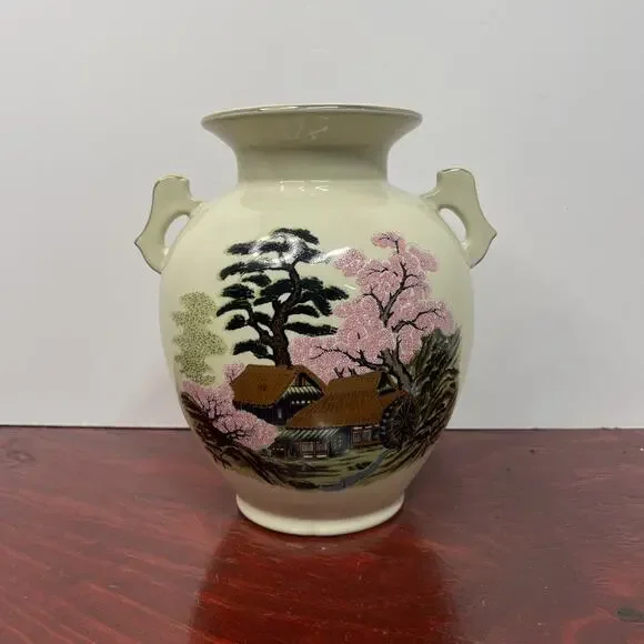 Made In Japan Porcelain Double Handle Vase 8