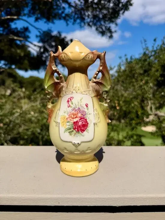 Antique Austrian Bohemian Art Nouveau Hand Painted Porcelain Vase 9