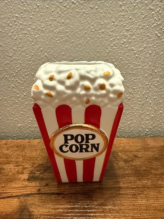 Mini Popcorn Stripe Decorative Vase – Red, White & Gold Accent