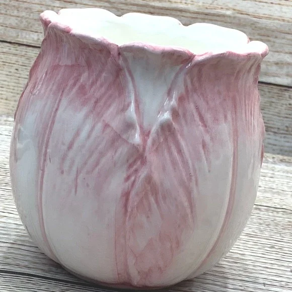 Mann Tulip Time Handpainted Ceramic Vase Planter 1987‎ Pink White Vintage