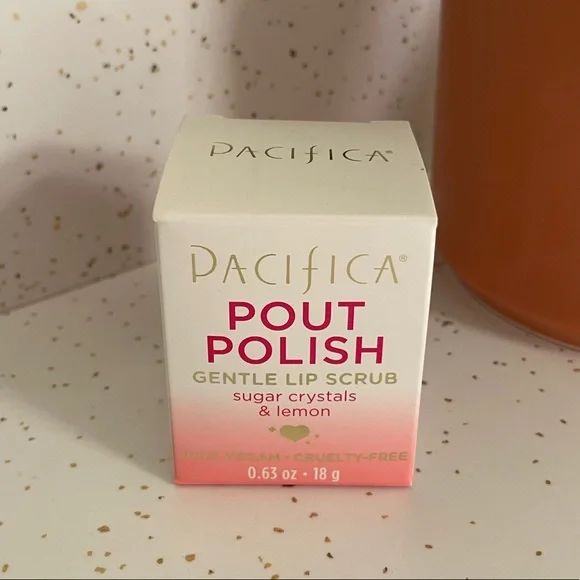 NIB Pacifica Pout Polish Lip Scrub Sugar Crystals Lemon Vegan 0.63 oz Shea