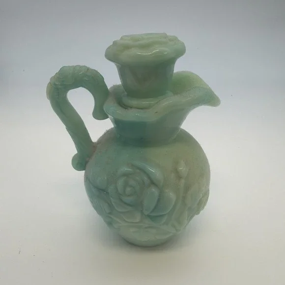 Vintage‎ Avon Jadeite Green Swirl Roses Mini Pitcher With Stopper