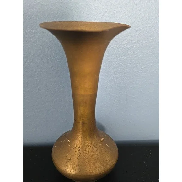 Brass Metal Flower Vase Vintage 4.5