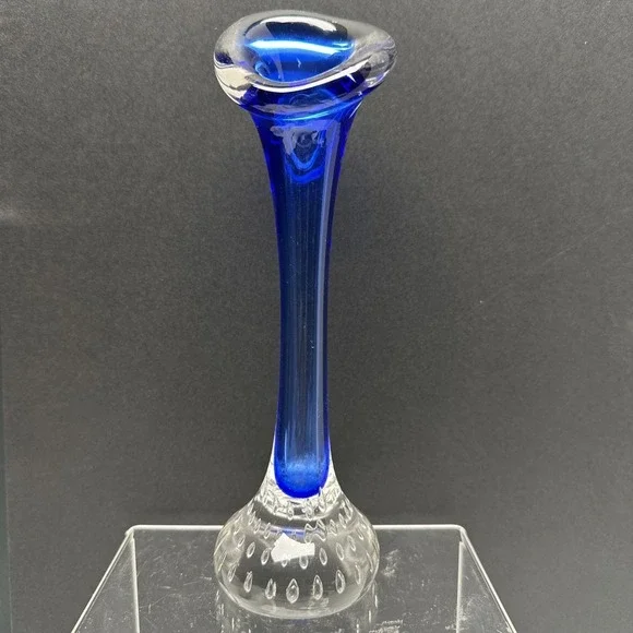 Aseda Glasbruk Calla Lily Bud Vase Blue MCM Sweden 8