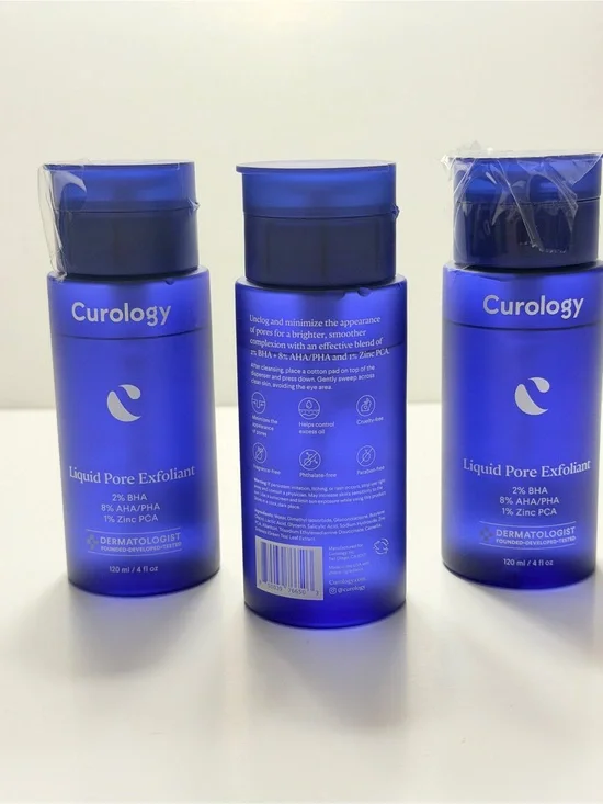 New Sealed 3-Pack Curology Liquid Pore Exfoliant 4 oz BHA AHA/PHA Zinc