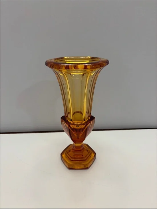 Vintage Amber Crystal Trumpet Vase