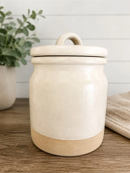 Hearth & Hand with Magnolia Two-Tone Cream Ceramic Lidded Canister with Handle