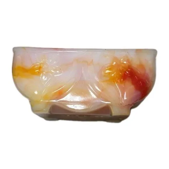 Vintage Akro Agate Slag Glass Planter Bowl Dish Vase Pot Multi Swirl